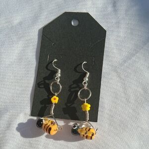 Charming Bee-Inspired Silver and Yellow Earrings